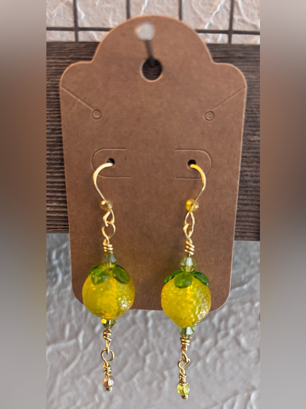 Gold-Tone Lemon Drop Dangle Earrings with Green Accents